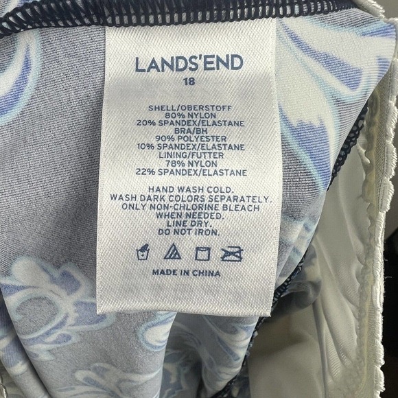 Lands End Blue Floral Tankini Swim Size 18 Padded Underwire - Picture 7 of 10